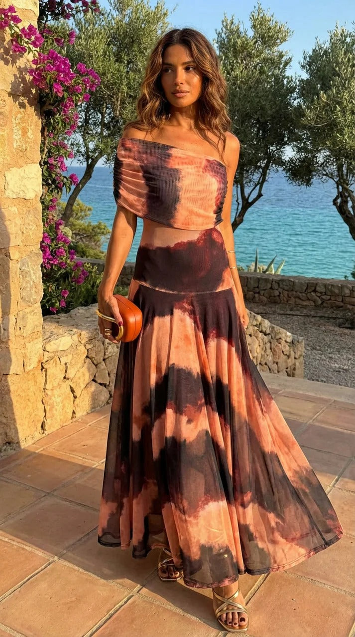 Vestido Flora con estampado Marron y Naranja
