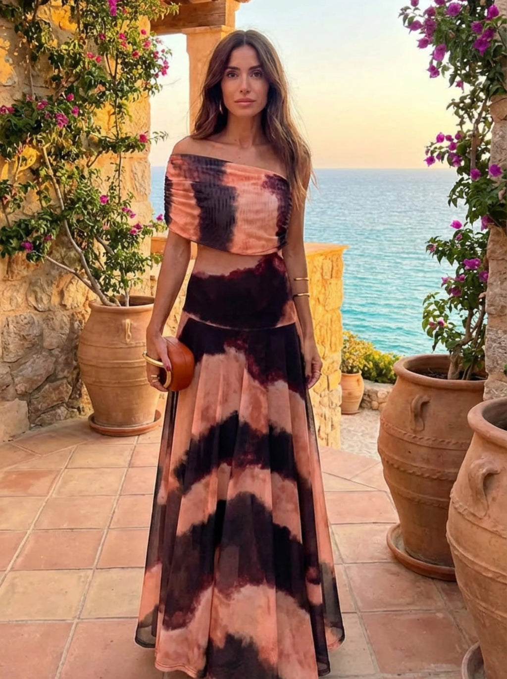 Vestido Flora con estampado Marron y Naranja